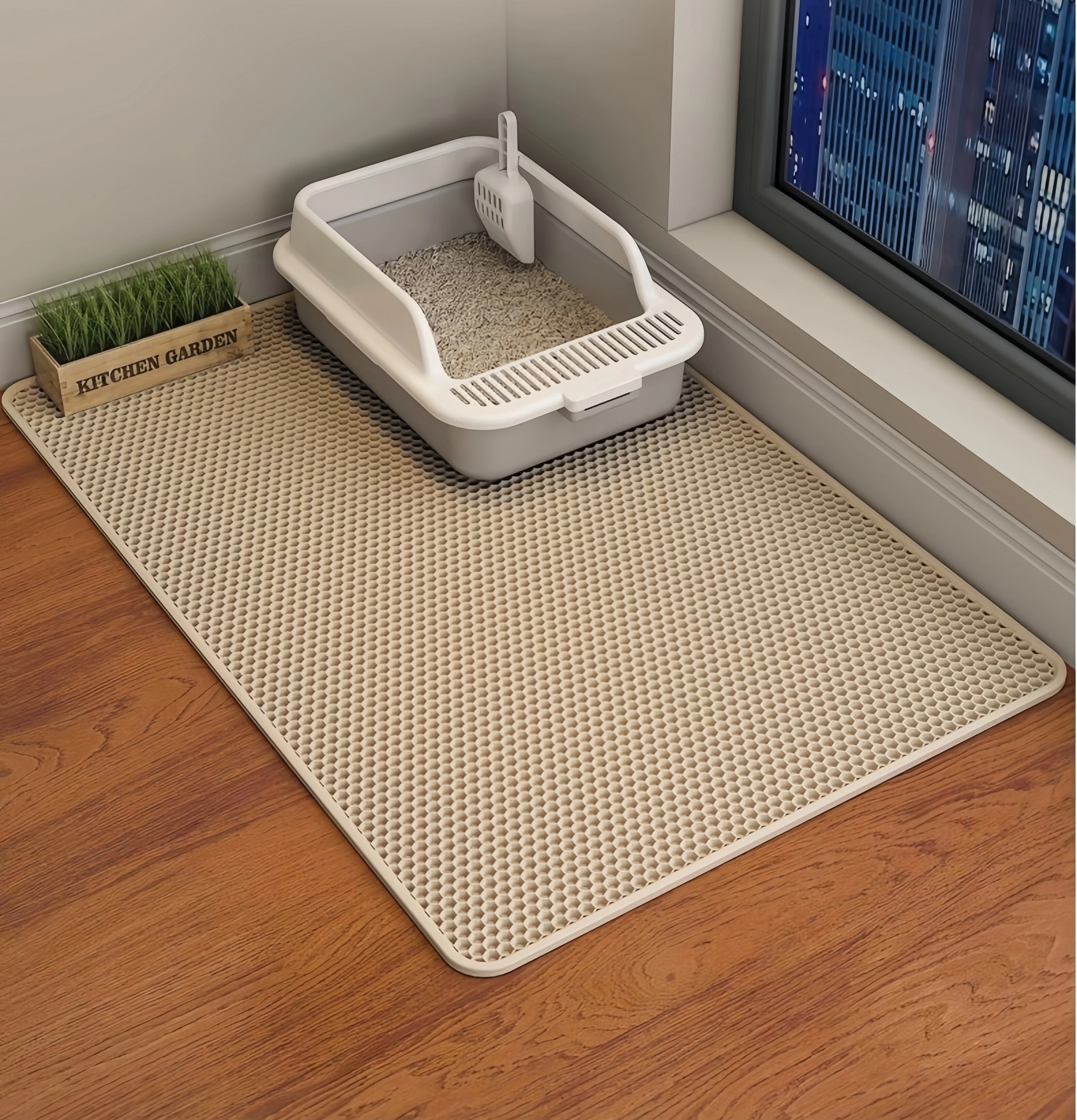 TAPPETINO PER LETTIERA GATTO, IMPERMEABILE, ANTISCIVOLO, LAVABILE E DOPPIO STRATO.